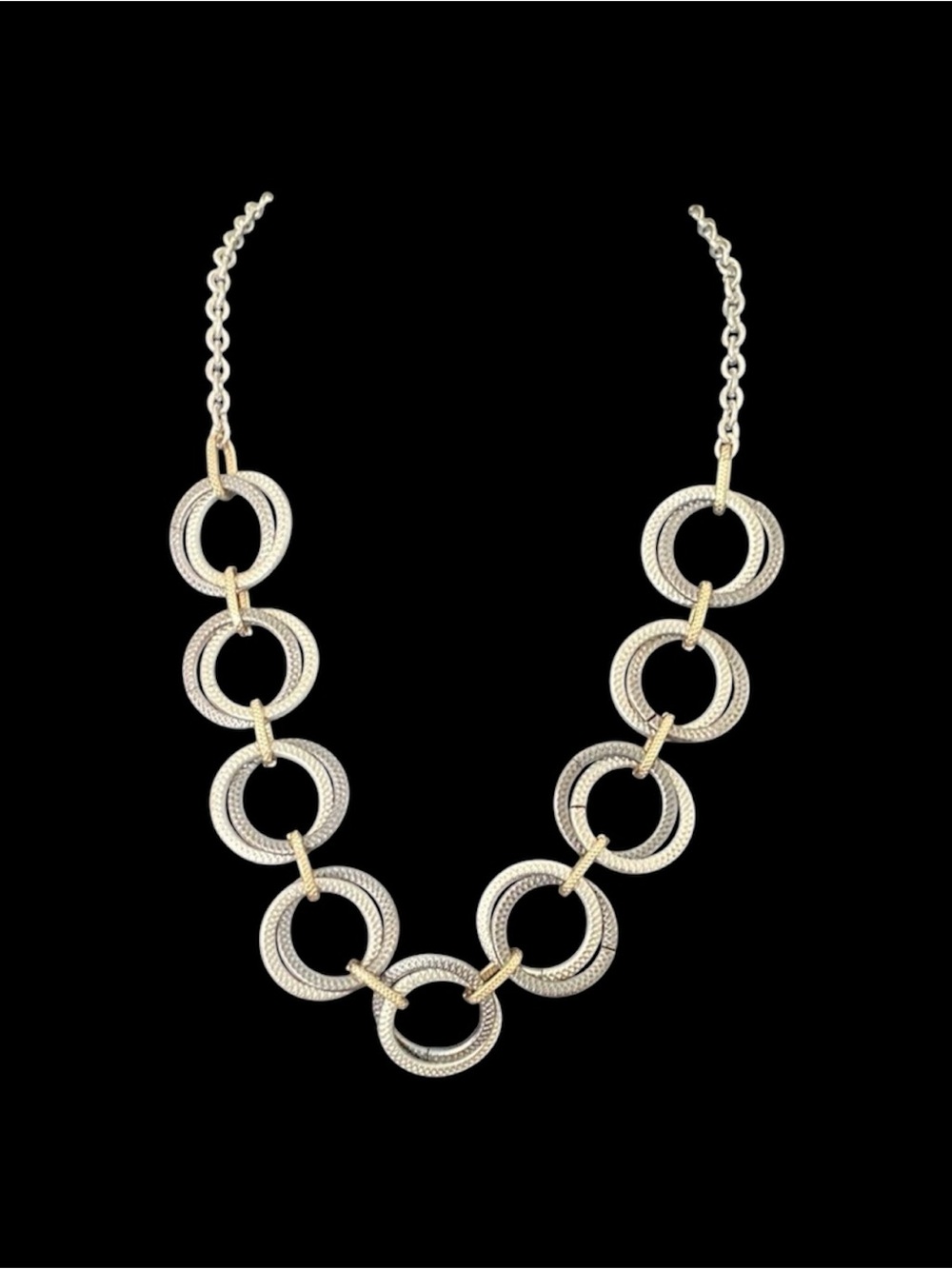 Vintage Silver and Gold Tone Geometric Layered Necklace 14-16”
